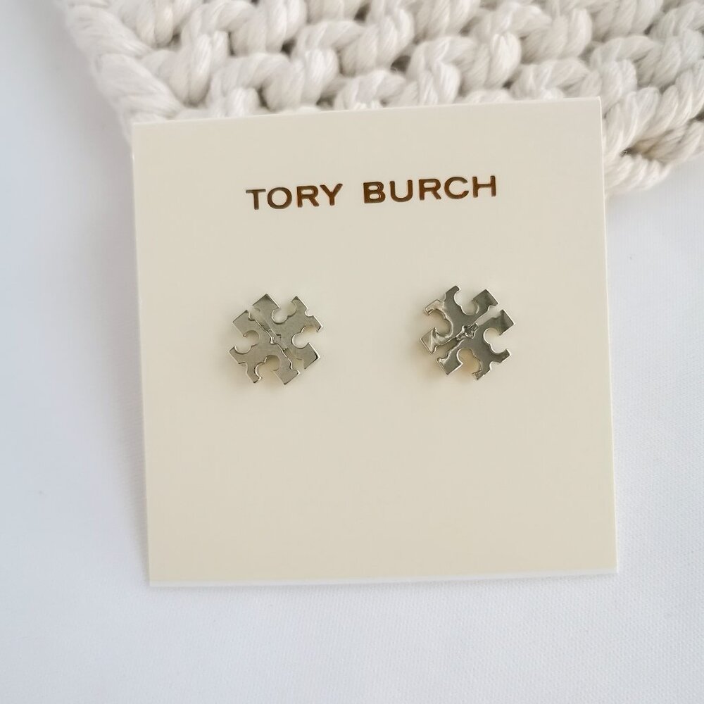 Tory Burch Silver Logo Earrings